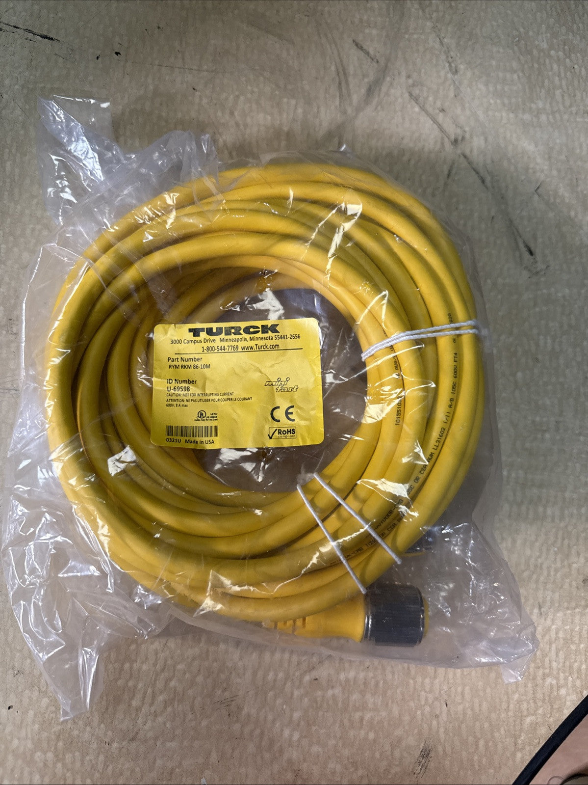 Turck RYM RKM 86-10M Cable Assembly U-69598