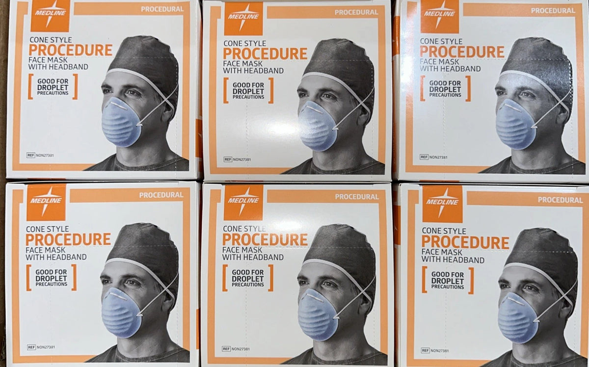 Medline Cone Style Procedure Face Mask with Headband Ref NON27381 Qty300