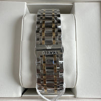 Olevs Mens Luxury Watch Skeleton, Moon Phase, Silver/Gold Band, Champagne Dial