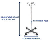 Blickman 1305-4P Rolling 4-Hook IV Pole Stand Chrome Adjustable 4-Leg Base New