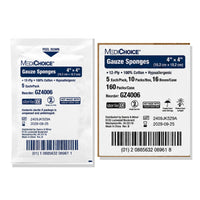 MediChoice GZ4006 Gauze Sponges 4x4 12-Ply Sterile Case 160 Packs 800 Sponges