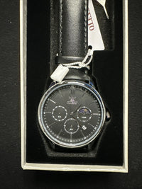 OLEVS Mens Watch Triple Dial, Silver/Black Face, Black Leather Band