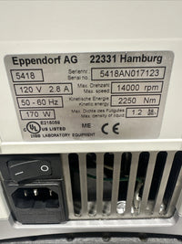 Eppendorf 5418 Benchtop Centrifuge w/FA-45-18-11 Rotor and Lid, WORKING GREAT!