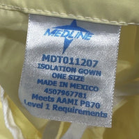Medline Isolation Gown Level 1 AAMI PB70 Yellow One Size Lot of 14 MDT011207