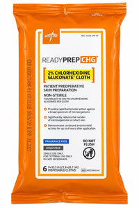 Case Of Medline ReadyPrep CHG 2% Cloths MSC099CHG Exp 2027 6/Pack 32 Packs/Case