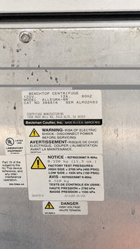 Beckman Coulter Allegra 6R Refrigerated Centrifuge GH-3.8 Rotor 4 Buckets 366816