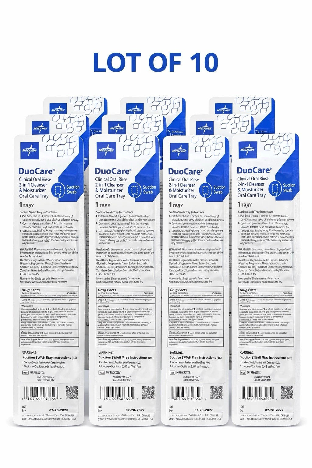 Lot Of 10 Medline DuoCare Clinical Oral Care Tray, Suction Swab, MDS09651EDC