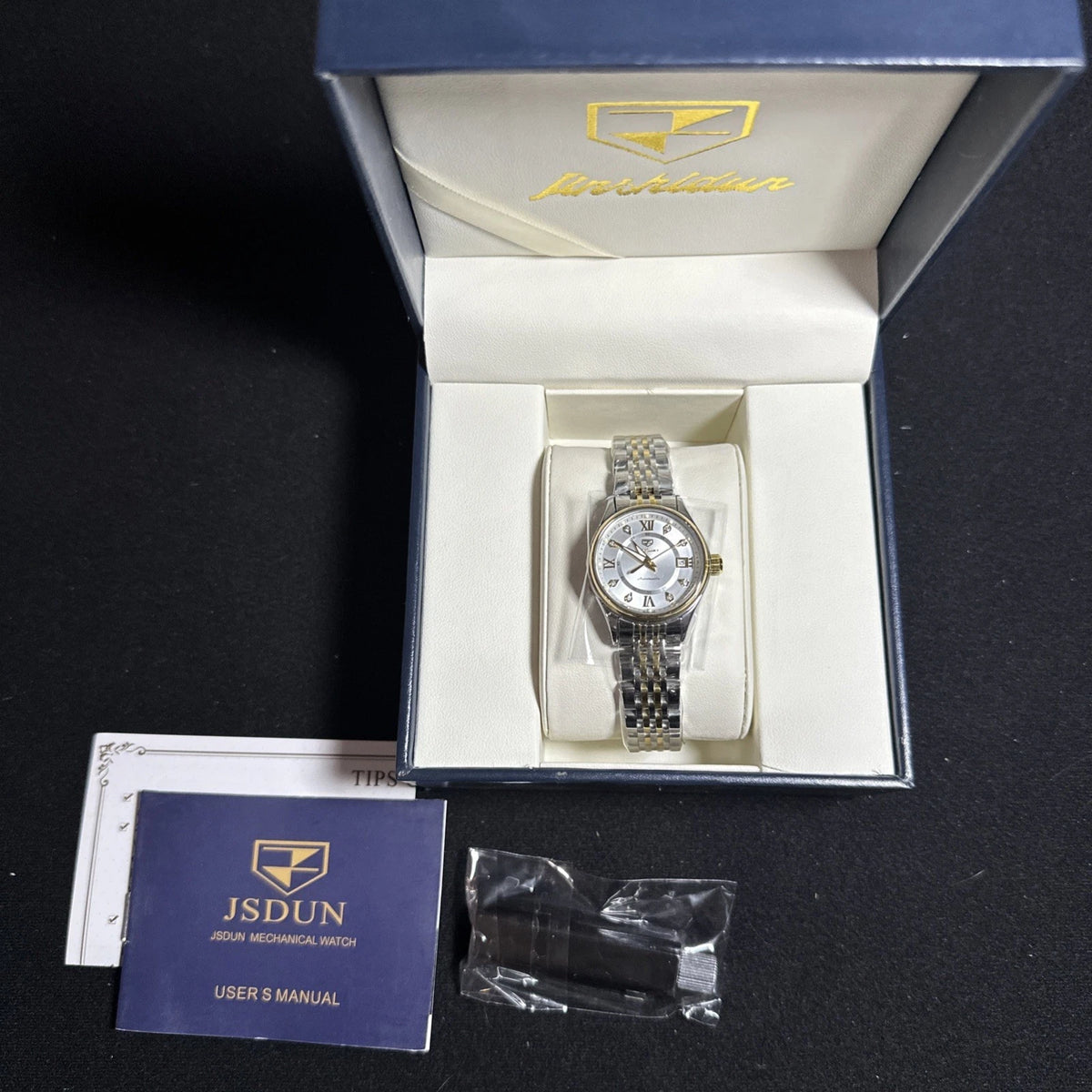 JSDUN Luxury Women’s Watch Stainless Steel And Gold, Diamond, Champagne Face