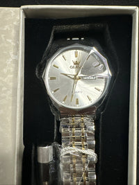 OLEVS Mens Watch Silver Face, Gold/Silver Band, Day Date, Quartz