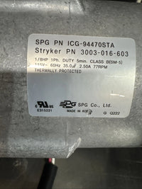 Stryker 3003-016-603 Hospital Bed Motor 1/8 HP 1 Ph 77rpm / Bed model 3002 s3