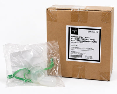 Medline HCS245E Adult Tracheostomy Mask Clear Green Strap Latex Free Case of 50