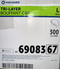 Halyard Tri-Layer Bouffant Cap, REF 6908367, Large (L), White, 300 count
