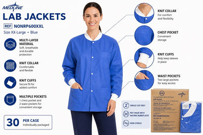 Medline Lab Jackets XX-Large Blue Multi-Layer Knit Cuff Case of 30 NONRP600XXL