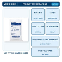 MediChoice GZ74502 USP Type VII 4x4 12-Ply Non-Sterile Gauze Case 2000