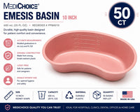 MedChoice Emesis Basin 10” Pink Plastic 600mL 20 oz PPB4010 Lot of 50 New