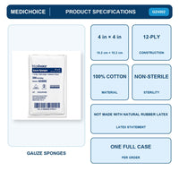 MediChoice GZ4502 Gauze Sponges 4x4 12-Ply Non-Sterile Case 2000