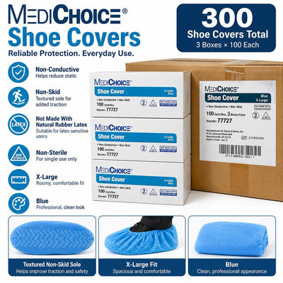 MediChoice 77727 Shoe Covers X-Large Blue Non-Skid Non-Sterile Case of 300