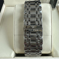 Olevs Mens Luxury Watch Moon Phase, Silver Band, Black Dial
