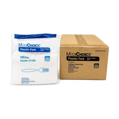 MediChoice UT1020 Medium Weight Plastic Forks White Disposable Case of 1000