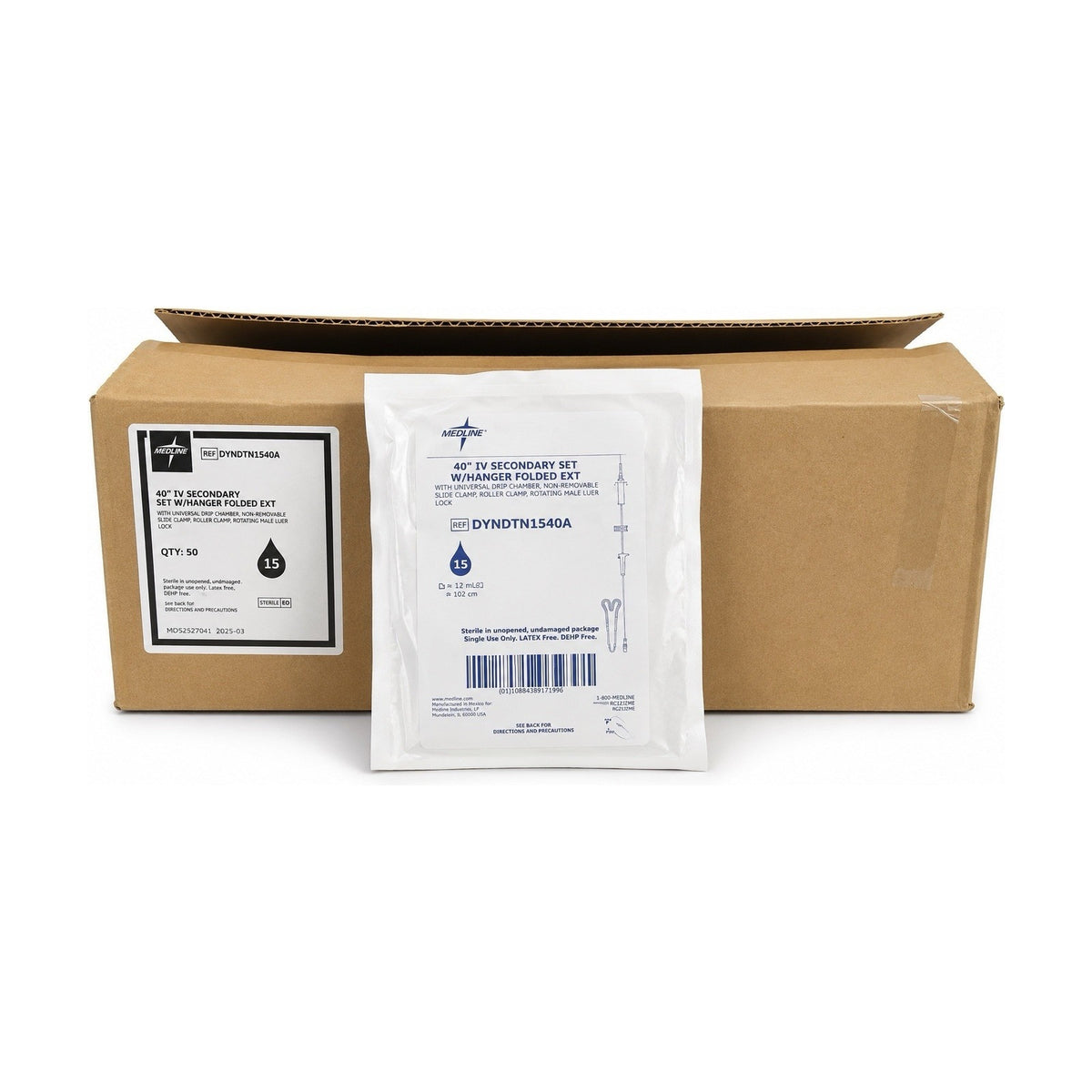 Medline DYNDTN1540A 40” Secondary Set Hanger Folded Ext Sterile Case of 50