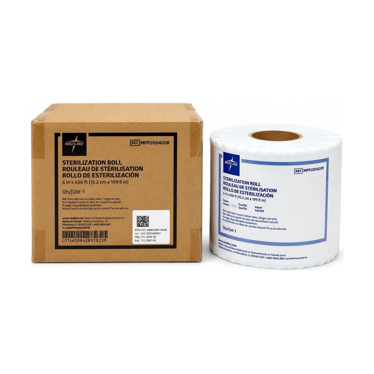 Medline MPP200420R Sterilization Roll 6” x 656 ft Steam/EO Sterile Packaging New