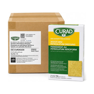 Case of 150 CURAD Xeroform Petrolatum Dressing 2x2 Sterile CUR253220