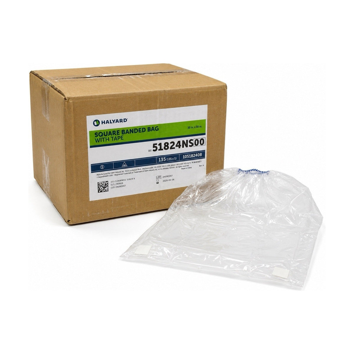 Halyard 51824NS00 Square Banded Bag With Tape 30” x 30” Case of 135 New