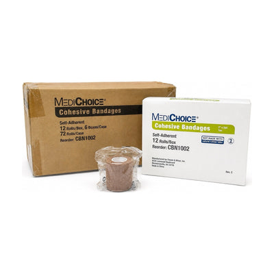 MediChoice CBN1002 Cohesive Bandages 2” x 5yd Tan Case 72 Rolls Self-Adherent