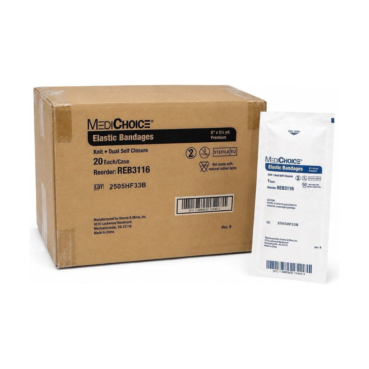 MediChoice REB3116 Elastic Bandage 6” x 5.5yd Sterile Case 20 Dual Closure