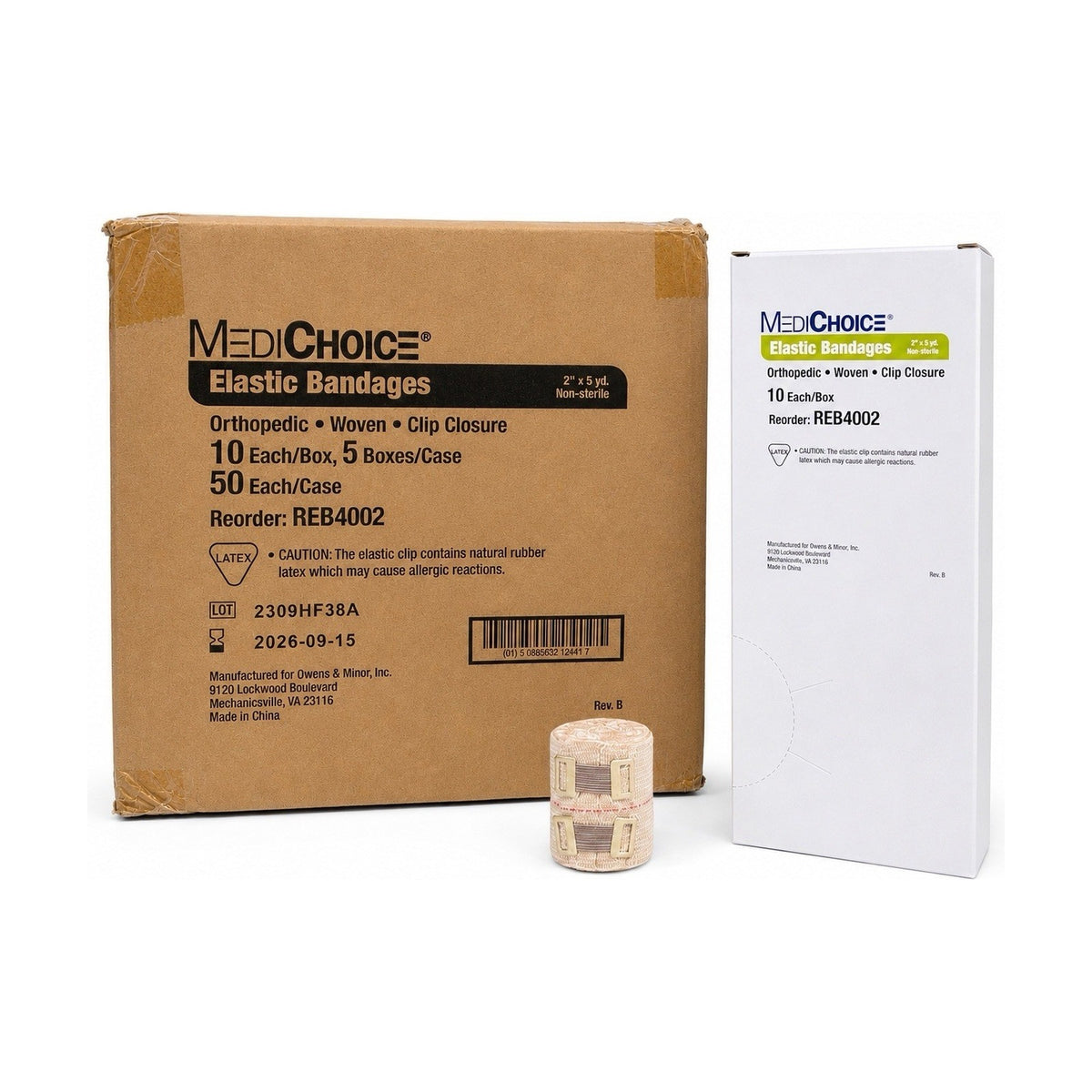 MediChoice REB4002 Elastic Bandage 2” x 5yd Woven Clip Closure Case 50