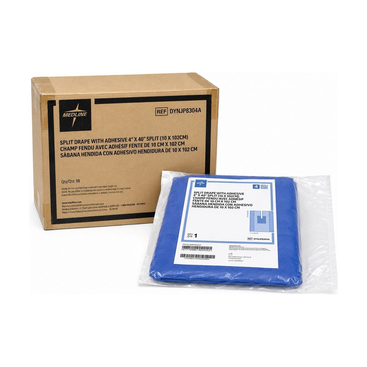 Medline DYNJP8304A Split Drape w/ Adhesive 4” x 40” Split Level 4 Case of 10