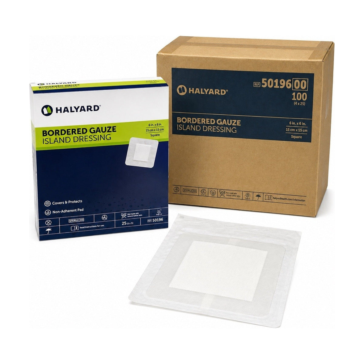 Halyard 50196 Bordered Gauze Island Dressing 6” x 6” Sterile 100/Case