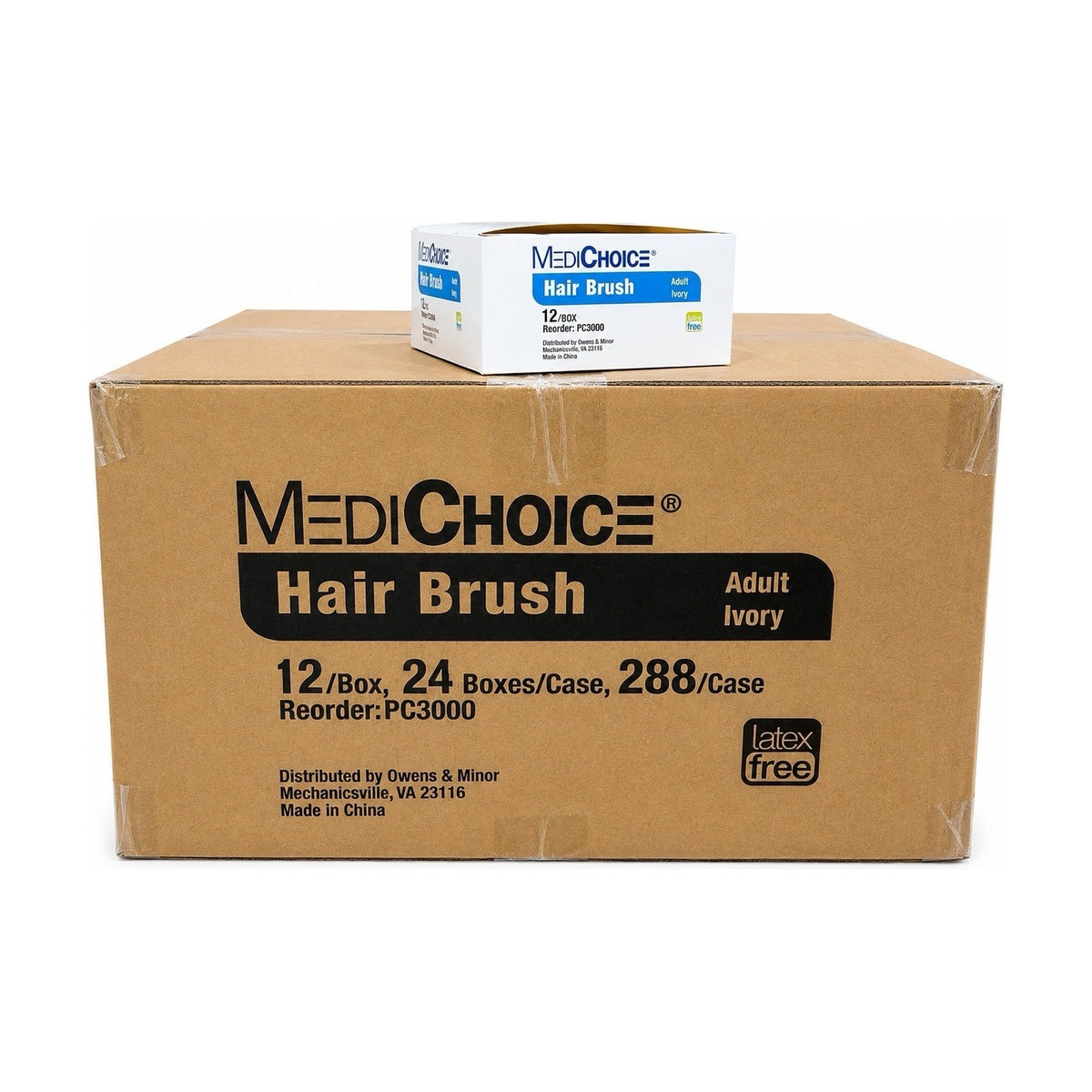 MediChoice PC3000 Adult Ivory Hair Brush Individually Wrapped Case of 288