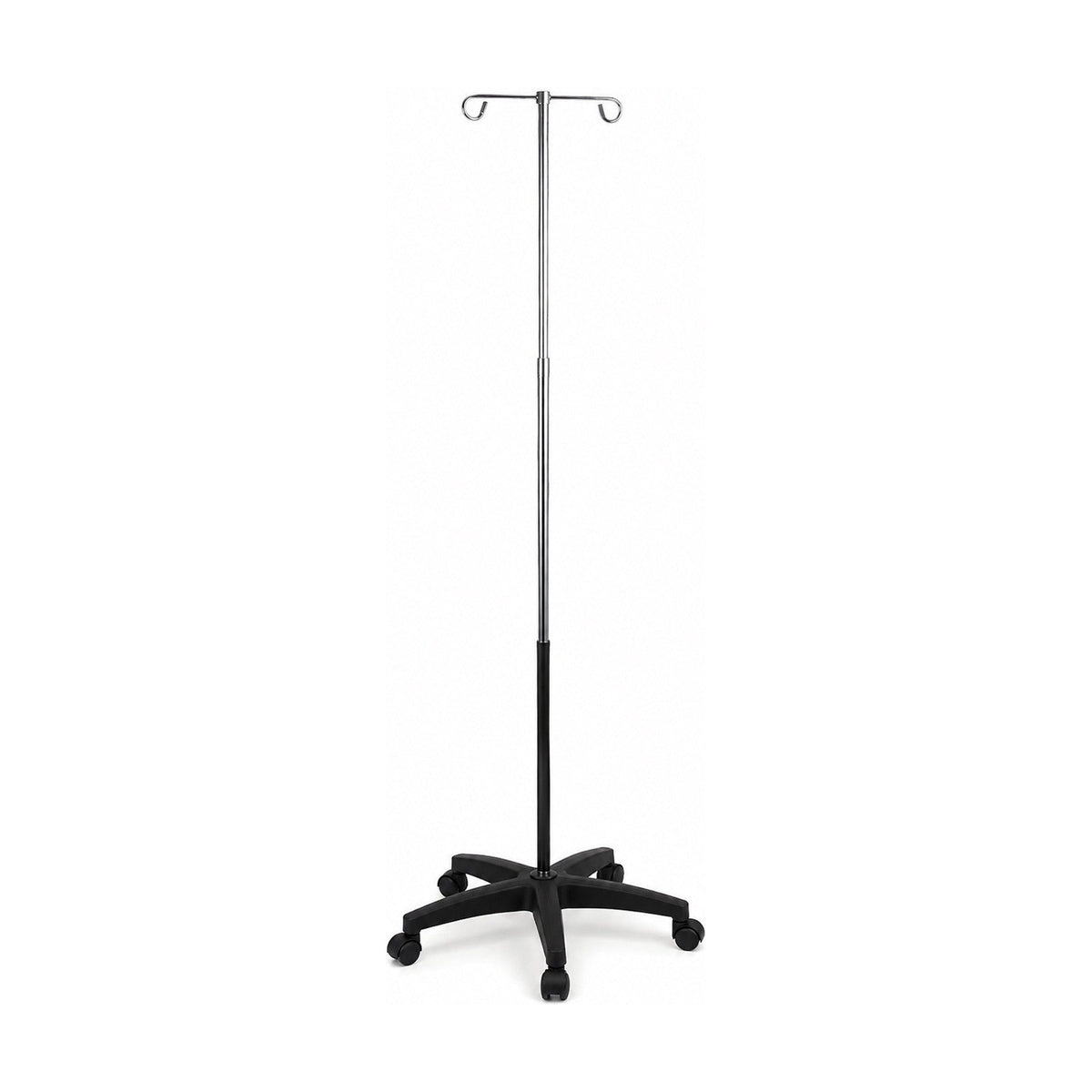 Medline MDS129CS Foldable IV Pole Stand 5 Leg Rolling 2 Hook Adjustable 37-83in