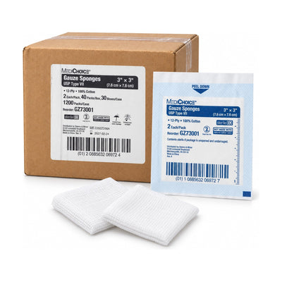 MediChoice GZ73001 Sterile Gauze 3x3 12-Ply 1200 Packs / 2400 Sponges