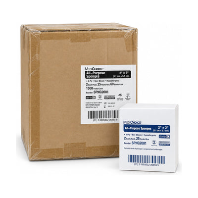 MediChoice SPNG2001 All-Purpose Sponges 2x2 4-Ply Sterile 2/Pack 1500/Case