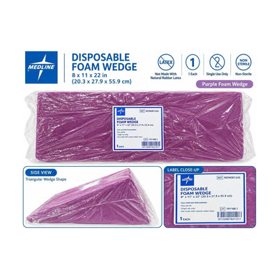 Medline NON081245 Disposable Foam Wedge 8” x 11” x 22” Non-Sterile Purple 7ct