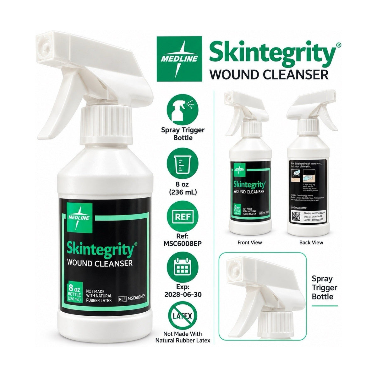 Medline Skintegrity Wound Cleanser 8 oz Spray Bottle MSC6008EP Exp 2028-06-30