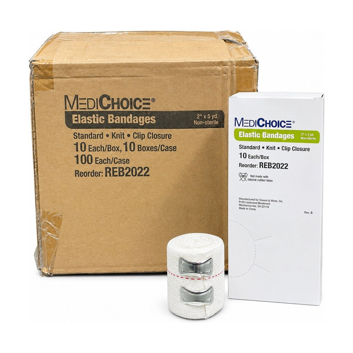 MediChoice REB2022 Elastic Bandages 2” x 5 yd Clip Closure Case of 100