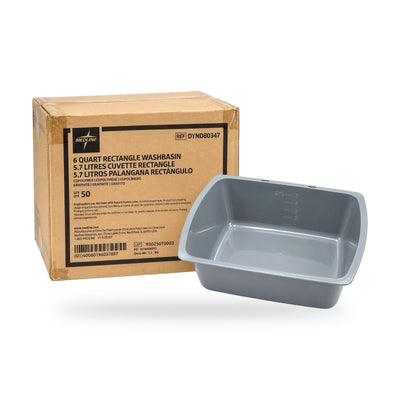 Medline DYND80347 6 Quart Rectangle Washbasin Graphite Gray Case of 50