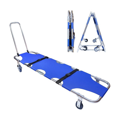 Aluminum 4‑Wheel Foldable Stretcher Trolley w/ Drawbar – 350 lb Capacity