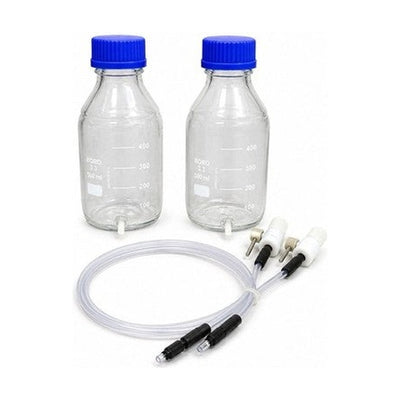 Lab Aspirator Bottles 500mL GL45 Vented Caps w/ Tubing Valves (2) w/ Holder Rack