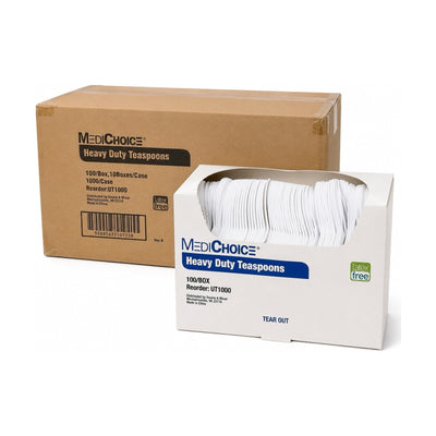 MediChoice UT1000 Heavy Duty Plastic Teaspoons White Disposable Spoons Case 1000