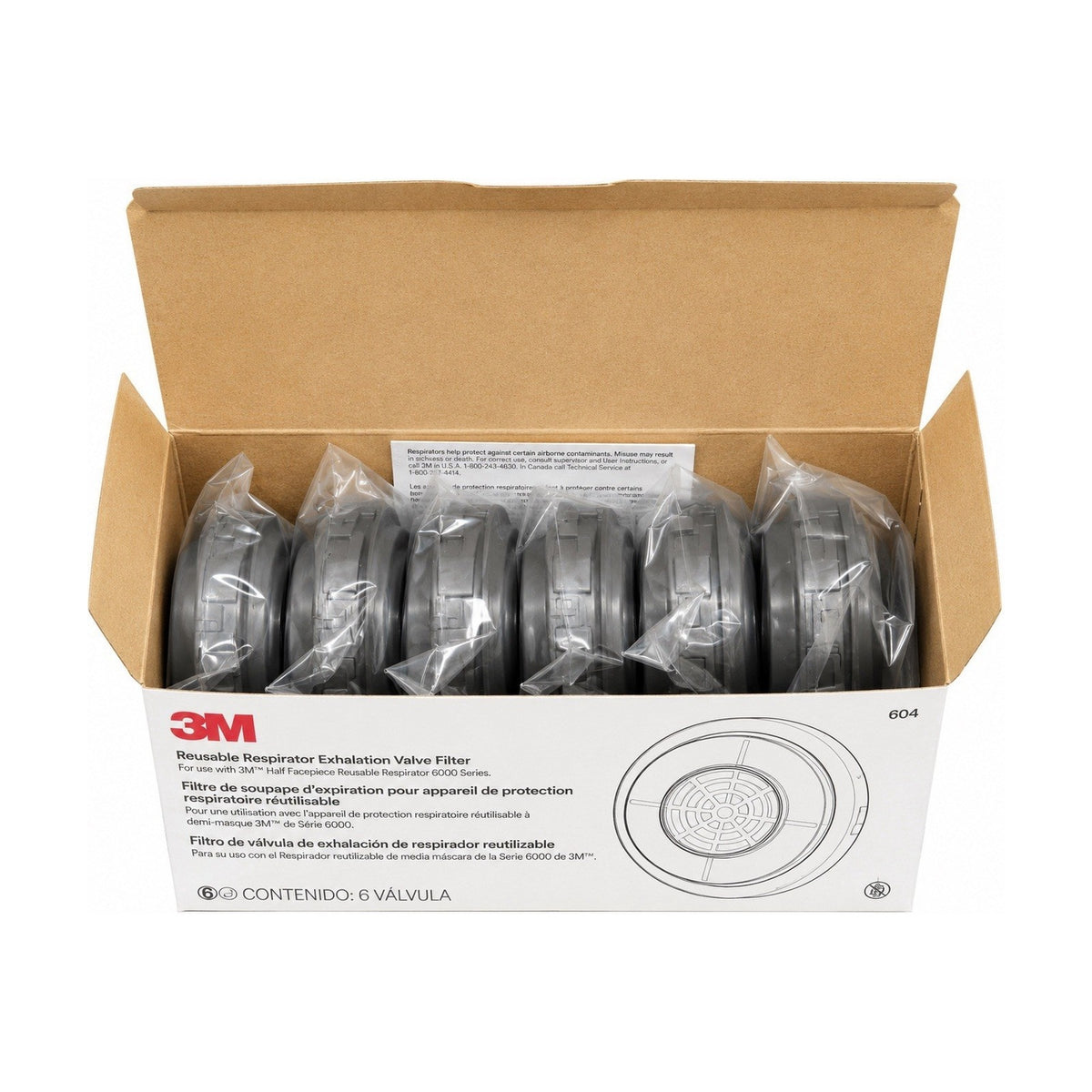 3M 604 Reusable Respirator Exhalation Valve Filter 6000 Series Box of 6 Exp 2026