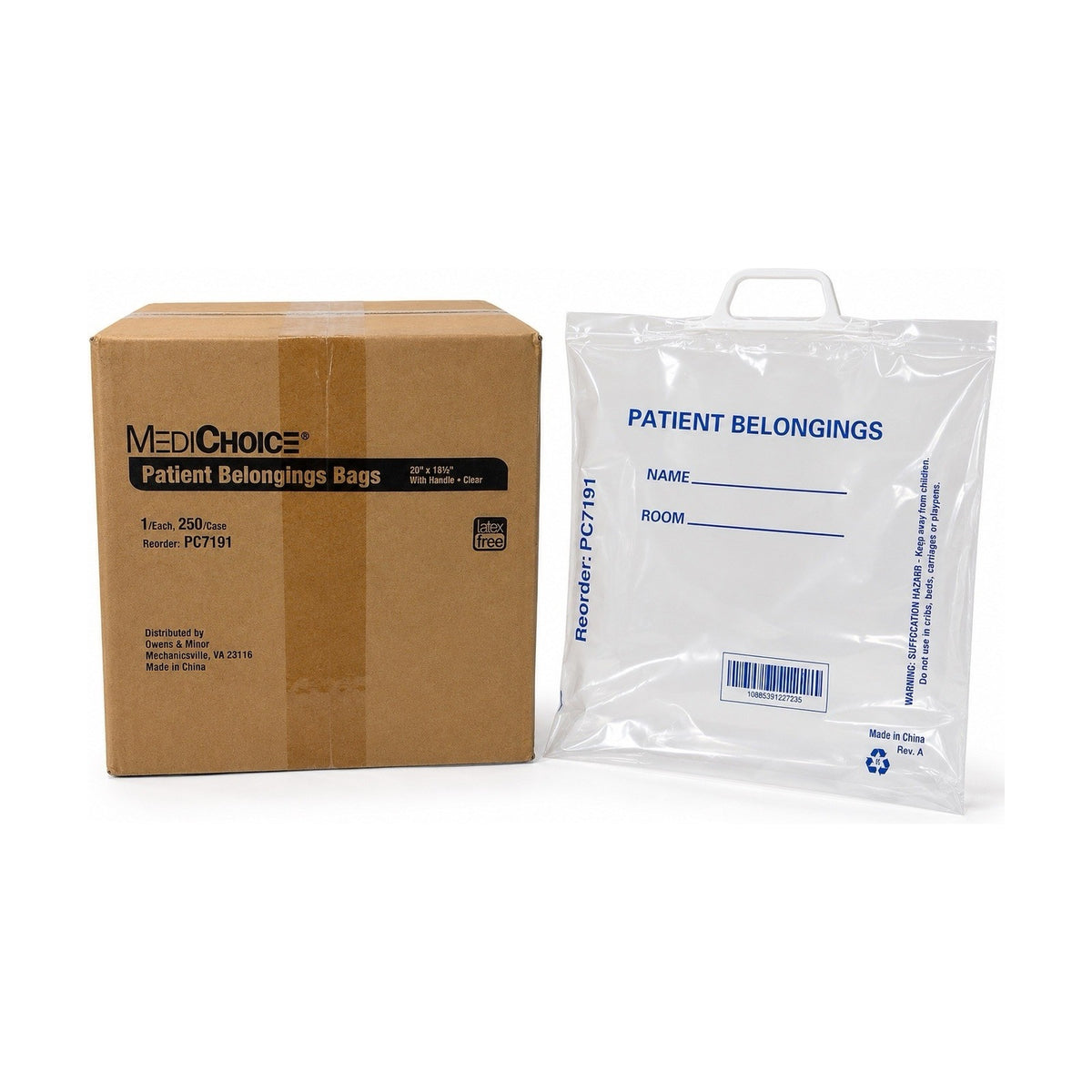 MediChoice Patient Belongings Bags 20” x 18.5” Clear w/Handle Case of 250 PC7191