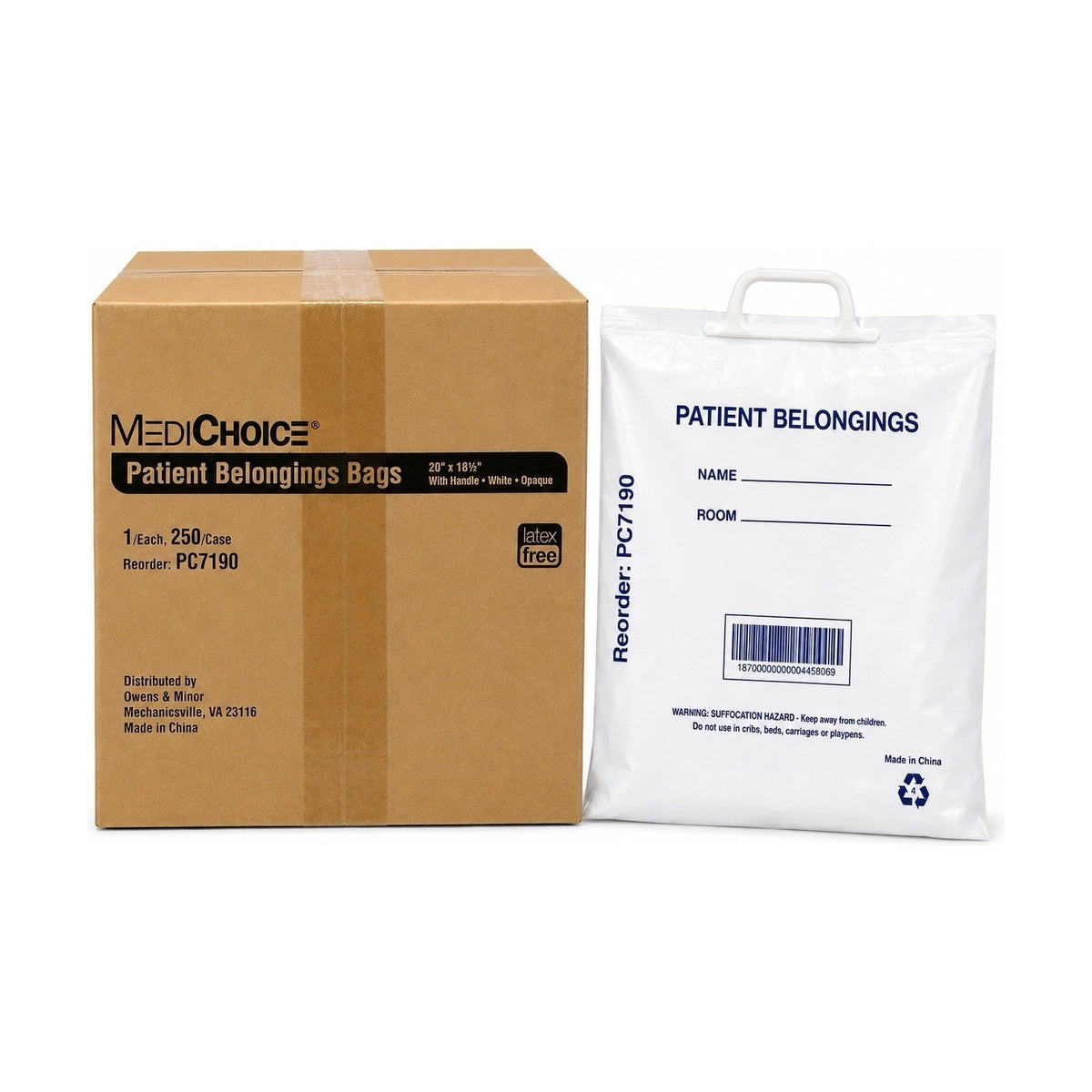 MediChoice Patient Belongings Bags 20” x 18.5” White w/Handle Case of 250 PC7190