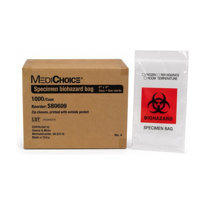 MediChoice SB0609 Specimen Biohazard Bags 6x9 Clear Zip Closure 1000/Case