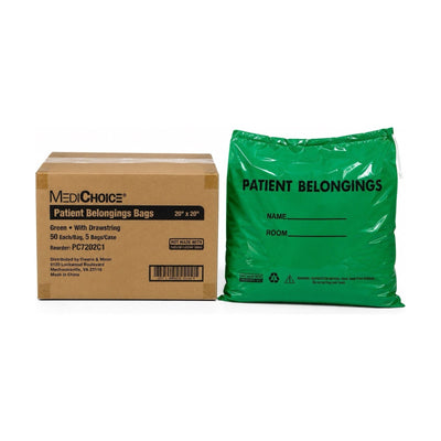 MediChoice PC7202C1 Patient Belongings Bags 20x20 Green Drawstring 250/Case