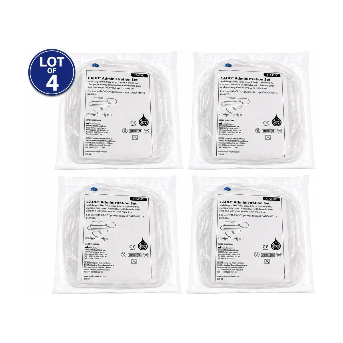 Lot of 4 Smiths CADD Administration Set REF 21-7391-24 Exp 2027 Sterile
