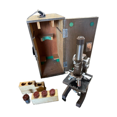 Vintage Swift Monocular Compound Microscope w/ Wood Case 4x 10x 40x Objectives